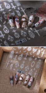 Détails des autocollants à ongles gaufrés TS-3963 avec dentelle blanche et croix