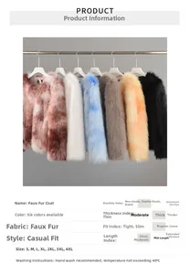 Detailed size chart and multi-color swatches for faux fur winter coats for women