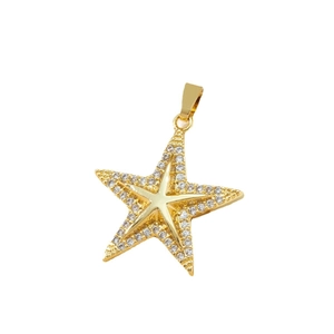 Elegant gold starfish pendant with cubic zirconia inlay and central star on white background