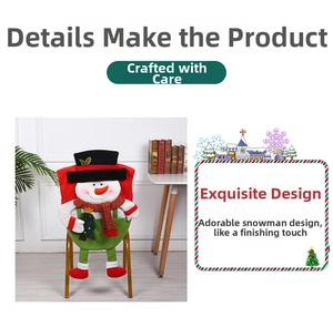 Close-up of a festive snowman chair cover with red and green details for Christmas dining decor