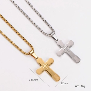 Minimalist stainless steel cross necklaces in gold and silver with popcorn chains