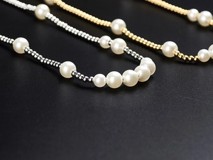 Vintage titanium steel metal and white pearl spliced necklace for hip-hop streetwear style