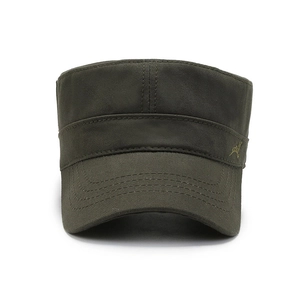 Olive green cotton cadet hat with bird embroidery and short brim for outdoor sun protection