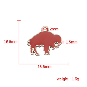 Red buffalo enamel pendant in stainless steel with detailed size and weight specs
