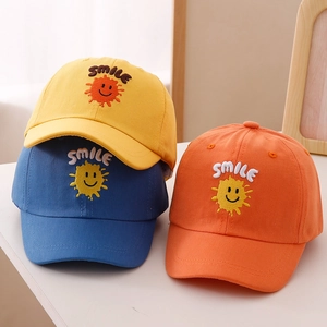 Kids Baseball Cap Cotton Smile Sun Embroidery Adjustable Sunshade Outdoor Peaked Hat For Boys Girls Cute Casual