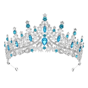 Couronne de mariée baroque avec pierres bleu ciel et cristaux brillants sur base argent