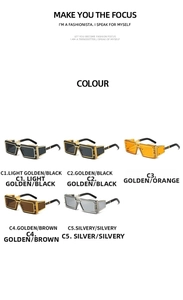Collection of square frame cyber sunglasses with wide metal rims and rivet details