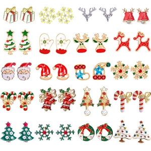 Christmas Stud Earrings Alloy Enamel Rhinestone Reindeer Snowflake Santa Holiday Jewelry For Women