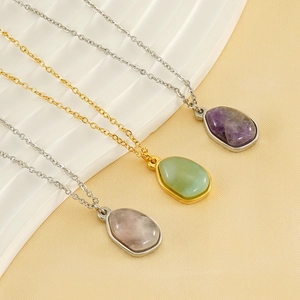 Irregular natural stone teardrop necklaces with 18K gold plated titanium steel chains