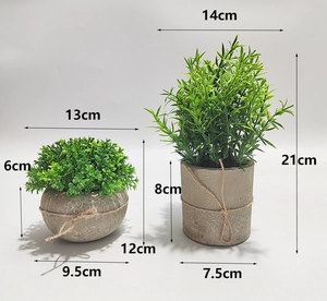 Detailed size chart for artificial eucalyptus potted plants with rustic twine decoration