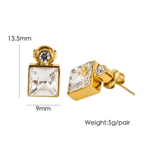 Detailed view of titanium steel square earrings with dimensions 13.5mm by 9mm