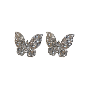 Orecchini a farfalla scintillanti placcati argento con design a farfalla in micro-cristalli