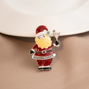 Detail of Santa Claus brooch with Holiday Cheer banner and sparkling rhinestones
