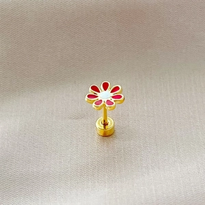 Daisy flower earrings in gold stainless steel with red enamel petals for women