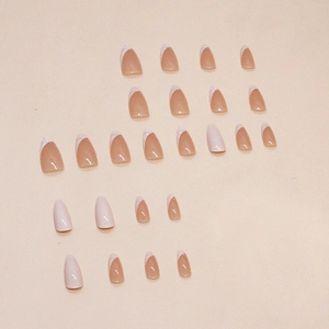 French tip almond press-on nails set with glitter accents and glossy pink finish 24pcs