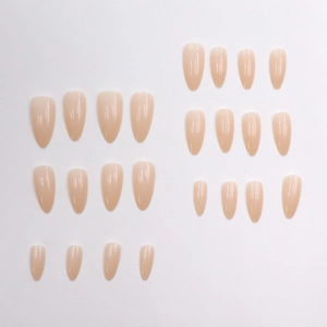 Set of 24 pieces almond nude pink press-on nails with smooth glossy mirror finish