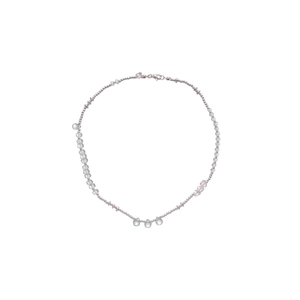 Double-layered beaded necklace with light blue teardrop pendants in elegant metal finish