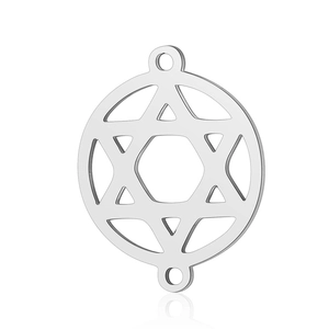 Close-up of silver stainless steel hexagram star pendant connector for jewelry making