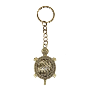 Close-up of vintage bronze alloy sea turtle keychain pendant with detailed shell texture