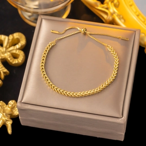 Adjustable Wheat Chain Bracelet Stainless Steel Bolo Slider Clasp Minimalist Elegant Jewelry For Women