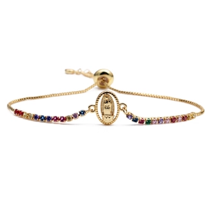 Adjustable gold Mary bracelet with snowflake zircon devil eyes and colorful stones