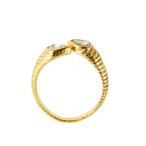 Anello retrò in acciaio inossidabile placcato oro 18K con zircone a goccia e spirale