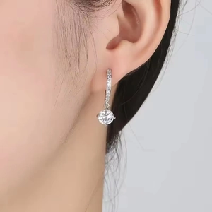 Elegant zircon drop earrings in silver finish featuring round cut stones for women