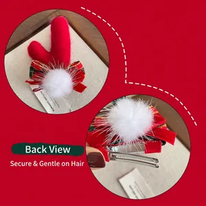 Barrettes de Noël avec bois de renne rouges et nœuds à carreaux pour fillettes festives
