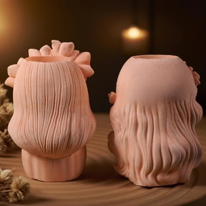 Flower girl head resin silicone mold for succulent pots with matte pink finish