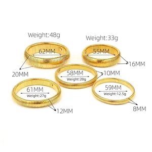 Elastic titanium steel bangles in various sizes and widths with a polished punk finish