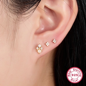 S925 sterling silver stud earrings set with freshwater pearls and cubic zirconia stones
