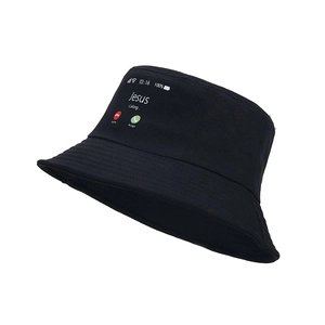 Black cotton bucket hat featuring creative Jesus Calling phone interface graphic design
