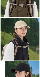 Detail of outdoor sun hat and tactical vest with adjustable buckle for mountain hiking