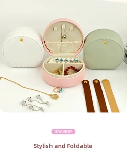 Portable leather jewelry boxes in multiple colors with removable dividers and ring slots