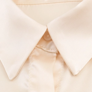 Beige Satinbluse mit klassischem Kragen und glatter Seidentextur für Damen im Büro