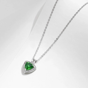 Elegant s925 silver necklace with a geometric triangle green gemstone pendant and diamonds