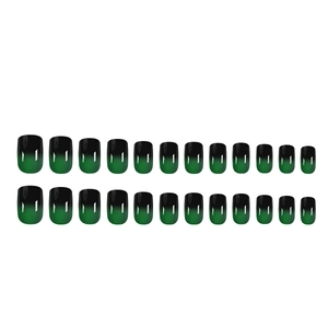 Short green and black gradient press-on nails with a glossy finish, 24-piece full set