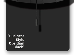Detail of obsidian black umbrella handle with premium leather texture and matte finish