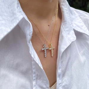 S925 sterling silver cross necklaces in gold and silver colors with sparkly diamonds