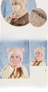 Close-up of thick plush lining and windproof mask on kids winter bear ear hood