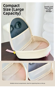 Detail view of the spacious inner compartments and mesh pockets of the cat toddler backpack