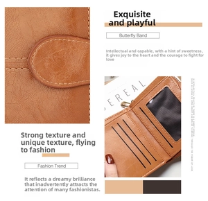 Detail of brown litchi pattern leather wallet showing interior card slots and photo window