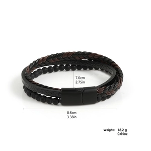 Pulsera multicapa de cuero para hombre con piedras volcánicas y cierre magnético