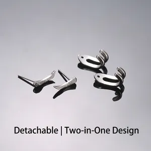 Minimalist 925 sterling silver men's stud earrings with detachable U-shaped pendant