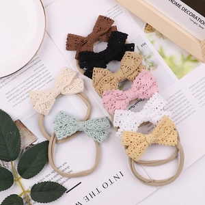 Set of 8 colorful lace bow headbands for babies on high elastic nylon hairbands