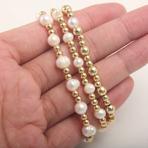 Baroque Freshwater Pearl Bracelet 18K Gold Plated Stainless Steel Elastic Beaded Stackable Fashion Jewelry For Women