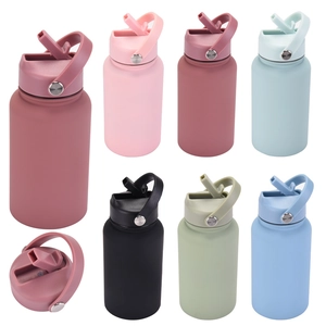 Detailed view of 650ml stainless steel sports bottles in various matte finish colors