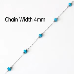 Handmade stainless steel chain with 4mm blue stones and small beads for DIY jewelry making