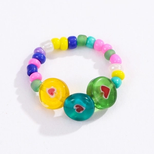 Handmade Beaded Rings With Simulated Artificial Pearl Glass Flower Colorful Elastic Finger Jewelry For Women Bohemian Sweet