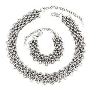 Polished silver chunky chain necklace and bracelet set in minimalist stainless steel